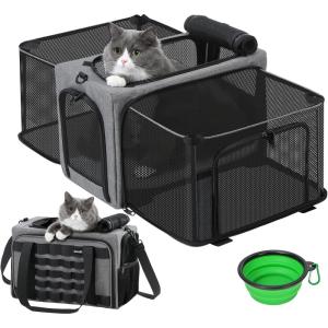 imagePecute Cat Carrier Expandable Airline Approved Cat SoftSided Carriers Breathable Pet Carriers up to 5kg12lbs Collapsible Cat Bag Carrier Great for Travel Outdoor Hiking Camping Light BlueLight Gray