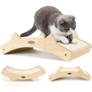 imagePecute Cat Scratcher  Natural Sisal With Solid Wooden Brackets Triangle Structure 3in1 Scratching Board Bed and Lounger for Indoor CatsDoubleSided Design SisalSisal