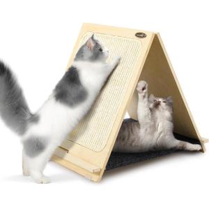 imagePecute Cat Scratcher  Natural Sisal With Solid Wooden Brackets Triangle Structure 3in1 Scratching Board Bed and Lounger for Indoor CatsTriangle Design