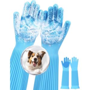 imagePecute Extended Pet Grooming Gloves Heat Resistant Cat Bathing Gloves with HighDensity Teeth Silicone Dog Bathing Gloves with Enhanced Five Finger Design for Washing Bathing and Massaging