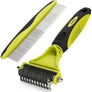 imagePecute Pet Dematting Tool 2 Pack  Double Sided Undercoat Rake ampamp Dematting Comb for Detangling Matted or Knotted Undercoat Hair Great for Medium or Longhaired Dogs ampamp CatsGreen2 pack