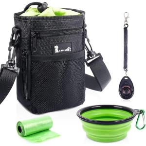 imagePecute Dog Treat Pouch Bag with Multiple Pockets WaterProof Dog Treat Training Pouch with Adjustable Belts 3 Ways to Wear Builtin Poo Bag Dispenser 3 Bonus Great for Training Walking OutdoorsBlack