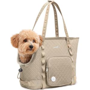 imagePecute Dog Purse Carrier Dog Carrier with Pockets for Small Dogs169quot L x 79quot W x 138quot H Fits Dogs 7 lbs to 13 lbs Lightweight Dog and Puppies Tote Bag Carrier Outing Travel Vet XL BlackKhakiUpgraded cuff tightening