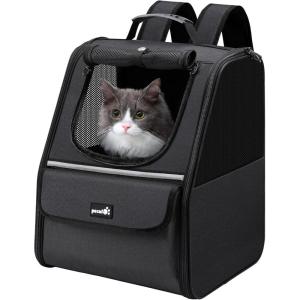 imagePecute Cat Backpack Carrier Expandable Cat Backpack for Cats Dogs up to 11 lbs Pet Travel Backpack for Small Dogs Medium Cats Cat Carrier with Ventilated Mesh Safety Leash Hiking Outdoor GreyBlack