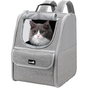 imagePecute Cat Backpack Carrier Expandable Cat Backpack for Cats Dogs up to 11 lbs Pet Travel Backpack for Small Dogs Medium Cats Cat Carrier with Ventilated Mesh Safety Leash Hiking Outdoor GreyLight Gray