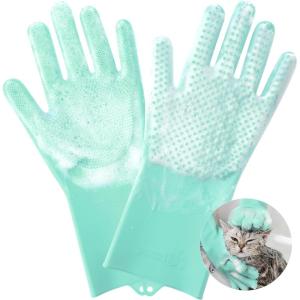 imagePecute DoubleSided Silicone Pet Grooming Gloves with HighDensity Teeth  HeatResistant Efficient for Dog and Cat Bathing Massaging and BrushingGreen