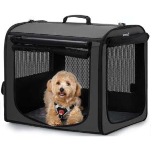 imageDog Car Carrier Light Weight 24177205in Dog Carrier for Cars Easy to Assemble Dog Cars Crate Portable and Breathable Foldable Pet Carrier for Outing Dogs Travel Crate with Curtain Dark GrayDark Gray