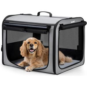 imageLarge Dog Car Carrier Light Weight 27205205ins Dog Carrier for Cars Portable Dog Car Crate with Breathable Windows Stable Pet Carrier for Both Indoor and Outdoor Use Pet Travel Crate Gray