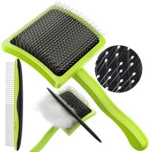 imagePecute Slicker Brush for Dogs Cats with AirCushion and Soft Pins Dog Brush for Shedding Massaging Grooming Lightweight Cat Brush with Pet Comb Gently Removes Loose Fur UndercoatLarge
