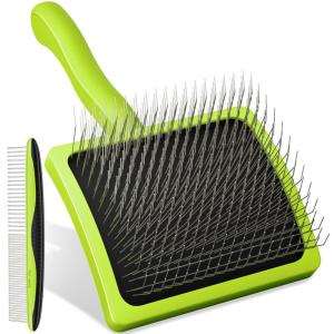 imagePecute Slicker Brush for Dogs ampamp Pet Comb Professional Grooming Dog Brush for Goldendoodles Poodles Labradoodles with Extra Long Soft Pins to Effectively Remove Tangles Knots and Mats 2PCSLarge
