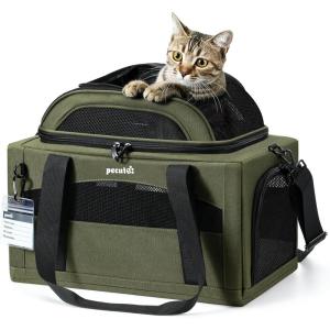 imagePecute Expandable Pet Carrier Airline Approved Dog Cat Carrier Breathable SoftSided with Locking Zippers Pet Travel Bag for Small Dog Cat Leakproof Pee Pad Dark GreenDark Green