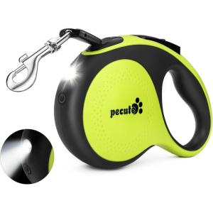 imageRetractable Dog Leash with Flashlight 26ft Heavy Duty Retractable Pet Leash with Light 360 TangleFree OneButton Control Reflective Leashes for Medium Large Pets Dogs Up to 110 lbsGreen with LED light