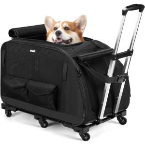 imagePecute Cat Carrier with Wheels Large Space Dog Carrier up to 40lbsPet Stroller for Short Legged DogsDog Crate for Medium Small DogsSuitable for Dachshund French Bulldog Basset Hound Corgi