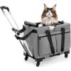 imagePecute Cat Carrier with WheelsSteel Wire Frame Cat Carrier Stable Pet Trolley for Cats Pet Handbag and Stroller Bag Portable Cat Bag for Travel Bus Subway GreenLight Grey