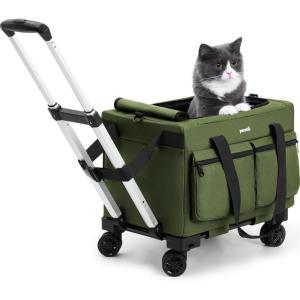 imagePecute Cat Carrier with WheelsSteel Wire Frame Cat Carrier Stable Pet Trolley for Cats Pet Handbag and Stroller Bag Portable Cat Bag for Travel Bus Subway GreenGreen