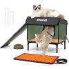imagePecute Heated Outdoor Cat House with Heating Pad  Weatherproof Insulated Winter Shelter for Outside Feral Cats Cathouse with 2 Exits Reinforced Metal Frame Expanded Canopy for Porch Garage BarnSmall
