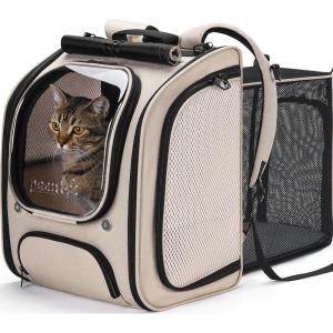 imagePecute Cat Backpack Carrier Expandable Large Space Cat Bubble Backpack Breathable Cat Carrier Shaded Dog Backpack Carrier for Travel Hiking Suitable for Shopping and Vet GreenKhaki Expandable