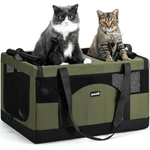 imagePecute Cat Carrier for 2 CatsCollapsible Soft Cat Carrier for Small to Medium Catcan Hold 20lbs for Two Kitty PuppyStable and Secure Framework DesignExtra Large Dog Carrier for TravelGreenGreen