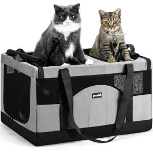 imagePecute Cat Carrier for 2 CatsCollapsible Soft Cat Carrier for Small to Medium Catcan Hold 20lbs for Two Kitty PuppyStable and Secure Framework DesignExtra Large Dog Carrier for TravelGreenGrey