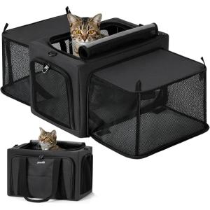 imagePecute Cat Carrier Expandable Dog Carrier with Stable Structure Breathable Pet Carrier Bag Large Space Cat Carriers Suitable for Comfortable Travel Dual Expandable Cat Carrier Bag Dark Grey