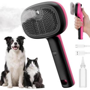 imagePecute Cat Steam Brush SelfCleaning Steam Cat Brush with 2 Water Spray Modes Large Capacity Tank Steaming Renu Dog Brush for Shedding Massaging Grooming Cool Mist OnlyPink