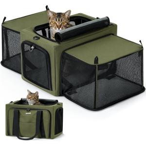 imagePecute Cat Carrier Expandable Dog Carrier with Stable Structure Breathable Pet Carrier Bag Large Space Cat Carriers Portable Suitable for Comfortable Travel Dual Expandable Cat Carrier Bag Green