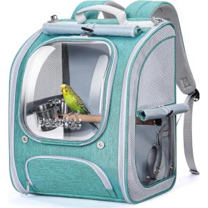 imagePecute Bird Backpack Carrier for Small Birds Cockatiel Parrot Bird Carrier with Standing Perch and Comfy Mat Breathable ampamp Portable Bird Backpack for Vet Visit Shopping and Outdoor AdventureBlueBlue