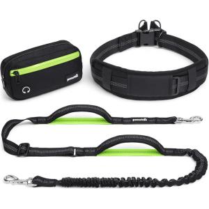 image:imageDog Leash Hands Free Waist Leash for Dog Walking with Pouch Removable Shock Absorbing Bungee Thickened Lumbar pad amp Comfortable Dual Handles Dog Running and Trainingfor 33120lbs DogsBlack