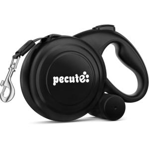 image:imagePecute 32ft Retractable Dog Leash with Reflective Strips OneButton Control amp Sturdiness Nylon Material Long Leash Retractable with Poop Bag Holder for Medium Large DogBlack
