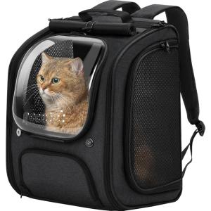 image:imagePecute Cat Backpack Carrier Large Space Cat Bubble Backpack Breathable Cat Carrier Shaded Dog Backpack Carrier Ergonomic 3D Design for Travel Hiking Suitable for Shopping and Vet PinkBlack