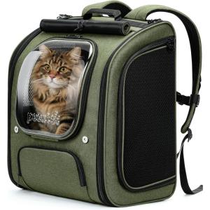 image:imagePecute Cat Backpack Carrier Large Space Cat Bubble Backpack Breathable Cat Carrier Shaded Dog Backpack Carrier Ergonomic 3D Design for Travel Hiking Suitable for Shopping and Vet XL Green