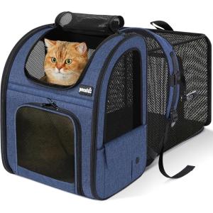 image:imagePecute Expandable Cat Backpack Carrier Backpack for Cats amp Small Dogs Up to 11lbs with 4Side Breathable Mesh MultiEntry amp Lockable Zippers for Travel Hiking Camping  Hands Free GreenBlue