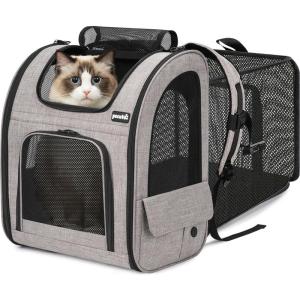 image:imagePecute Expandable Cat Backpack Carrier Backpack for Cats amp Small Dogs Up to 11lbs with 4Side Breathable Mesh MultiEntry amp Lockable Zippers for Travel Hiking Camping  Hands Free GreenKhaki