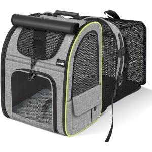 image:imagePecute Expandable Cat Backpack Carrier Backpack for Cats amp Small Dogs Up to 11lbs with 4Side Breathable Mesh MultiEntry amp Lockable Zippers for Travel Hiking Camping  Hands Free GreenGrey with Shade Cover