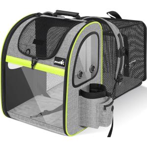 image:imagePecute Expandable Cat Backpack Carrier Backpack for Cats amp Small Dogs Up to 11lbs with 4Side Breathable Mesh MultiEntry amp Lockable Zippers for Travel Hiking Camping  Hands Free GreenGrey