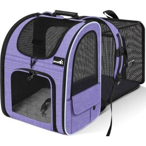 image:imagePecute Expandable Cat Backpack Carrier Backpack for Cats amp Small Dogs Up to 11lbs with 4Side Breathable Mesh MultiEntry amp Lockable Zippers for Travel Hiking Camping  Hands Free GreenPurple