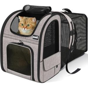 image:imagePecute Expandable Cat Backpack Carrier Backpack for Cats amp Small Dogs Up to 11lbs with 4Side Breathable Mesh MultiEntry amp Lockable Zippers for Travel Hiking Camping  Hands Free GreenKhaki Expandable  Mesh Window