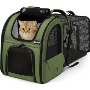 image:imagePecute Expandable Cat Backpack Carrier Backpack for Cats amp Small Dogs Up to 11lbs with 4Side Breathable Mesh MultiEntry amp Lockable Zippers for Travel Hiking Camping  Hands Free GreenGeen