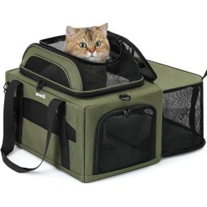 image:imagePecute Top Side Expandable Pet Carrier Airline Approved Dog Cat Carrier Breathable SoftSided with Locking Zippers Pet Travel Bag for Small Dog Cat Leakproof Pee Pad Olive Green