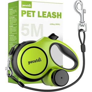 image:imagePecute16ft Retractable Dog Leash with Chew Proof Extender 18 Lightweight Dog Retractable Leash with Poop Bag Holder AntiSlip Grip Leashes for Puppy and Medium Dogs 11lbs66lbs GreenGreen with Chew Proof Cable