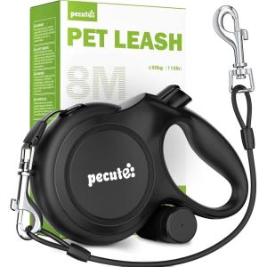 image:imagePecute16ft Retractable Dog Leash with Chew Proof Extender 18 Lightweight Dog Retractable Leash with Poop Bag Holder AntiSlip Grip Leashes for Puppy and Medium Dogs 11lbs66lbs GreenBlack with Chew Proof Cable