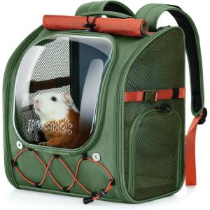 image:imagePecute Small Pet Carrier Breathable Small Animal Carrier with Transparent Bubble amp Steel Frame Safety Lock for Hamster Rabbit Bearded Dragon Guinea Pig Parrot Ideal for Hiking Vet Visits GrayGreen
