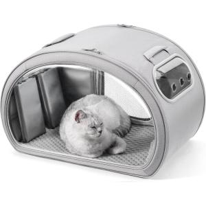 image:imagePecute Cat Cooling House with Cooling Mat for Small Dogs Indoor Cat Bed with Insulation and 6 Builtin ice Packs Foldable Transparent Window Outdoor Cat House for Small Pets Under 132lbs M Gray