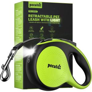 image:imagePecute Retractable Dog Leash with Flashlight 26ft Heavy Duty Retractable Pet Leash with Light OneButton Control AntiTwist Protection Reflective Leashes for Medium Large Pets Dogs Up to 110 lbsGreen with LED light