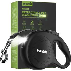 image:imagePecute Retractable Dog Leash with Flashlight 26ft Heavy Duty Retractable Pet Leash with Light OneButton Control AntiTwist Protection Reflective Leashes for Medium Large Pets Dogs Up to 110 lbsBlack with LED light