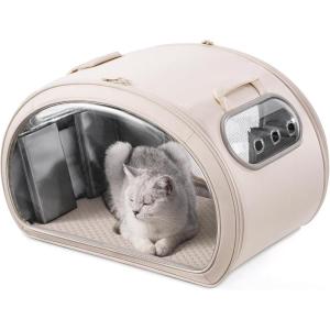 image:imagePecute Cat Cooling House with Cooling Mat for Small Dogs Indoor Cat bed with insulation and 6 builtin ice packs Foldable Transparent Window Outdoor Cat House for Small Pets Under 132lbs Cream MCream
