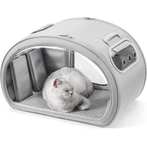image:imagePecute Cat Cooling House with Cooling Mat for Small Dogs Indoor Cat bed with insulation and 6 builtin ice packs Foldable Transparent Window Outdoor Cat House for Small Pets Under 132lbs Cream MGrey
