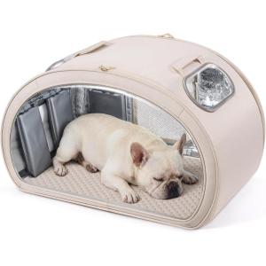 image:imagePecute Cat Cooling House with Cooling Mat for Small Dogs Indoor cat Bed with Insulation and 6 Builtin ice Packs Foldable Transparent Window Outdoor Cat House for Pets Under 176lbs Cream L