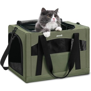 image:imagePecute Pet Carrier for Cat up to 15lbs Stable 5mm Steel Frame SoftSided Dog Carrier Anxiety Relief Hidden Privacy Partition Safe Pet Carrier for Car Travel Washable Foldable Dark Green XLGreen Regular