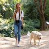 image:imagePecute 32ft Retractable Dog Leash with Reflective Strips 360 TangleFree OneButton Control amp Sturdiness Nylon Material Long Leash Retractable with Poop Bag Holder for Small Medium DogBlack